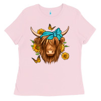 Bubblegum Pink sunflower long haired cow Ladies Tee - Jasminsmagicworld