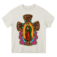 Cream our lady of guadalupe cross Heavy Core Tee - JahusDesignShop