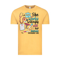 Vintage Mustard she works willingly with her hands Vintage Tee - MaliasSmallBusiness