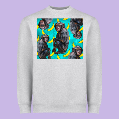 Chimpanzee And Banana Heavyweight Sweatshirt Designed By Lillyallendesigns