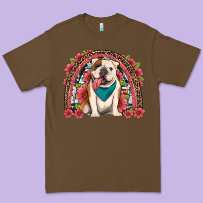 English Bulldog Floral Rainbow Premium Tee Designed By Artiststas