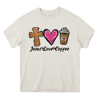Cream jesus love coffee Heavy Core Tee - Jasminsmagicworld