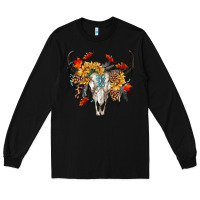 Black Fall Bull Skull Long Sleeve Tee - RanaPortraitStore