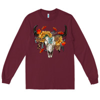 Burgundy Fall Bull Skull Long Sleeve Tee - RanaPortraitStore