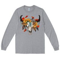 Heather Grey Fall Bull Skull Long Sleeve Tee - RanaPortraitStore
