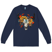Navy Fall Bull Skull Long Sleeve Tee - RanaPortraitStore