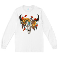 White Fall Bull Skull Long Sleeve Tee - RanaPortraitStore