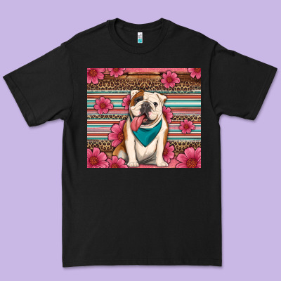 British Bulldog Floral Serape Premium Tee Designed By Artiststas