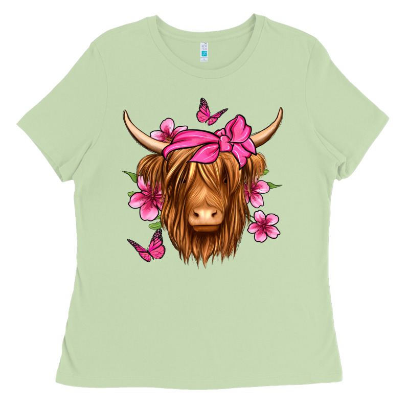 Floral Pink Bandana Longhaired Cow Ladies Tee by Jasminsmagicworld | Teevron