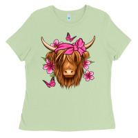 Matcha floral pink bandana longhaired cow Ladies Tee - Jasminsmagicworld