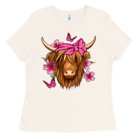 Bone floral pink bandana longhaired cow Ladies Tee - Jasminsmagicworld