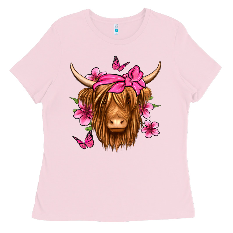 Floral Pink Bandana Longhaired Cow Ladies Tee by Jasminsmagicworld | Teevron