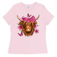 Bubblegum Pink floral pink bandana longhaired cow Ladies Tee - Jasminsmagicworld