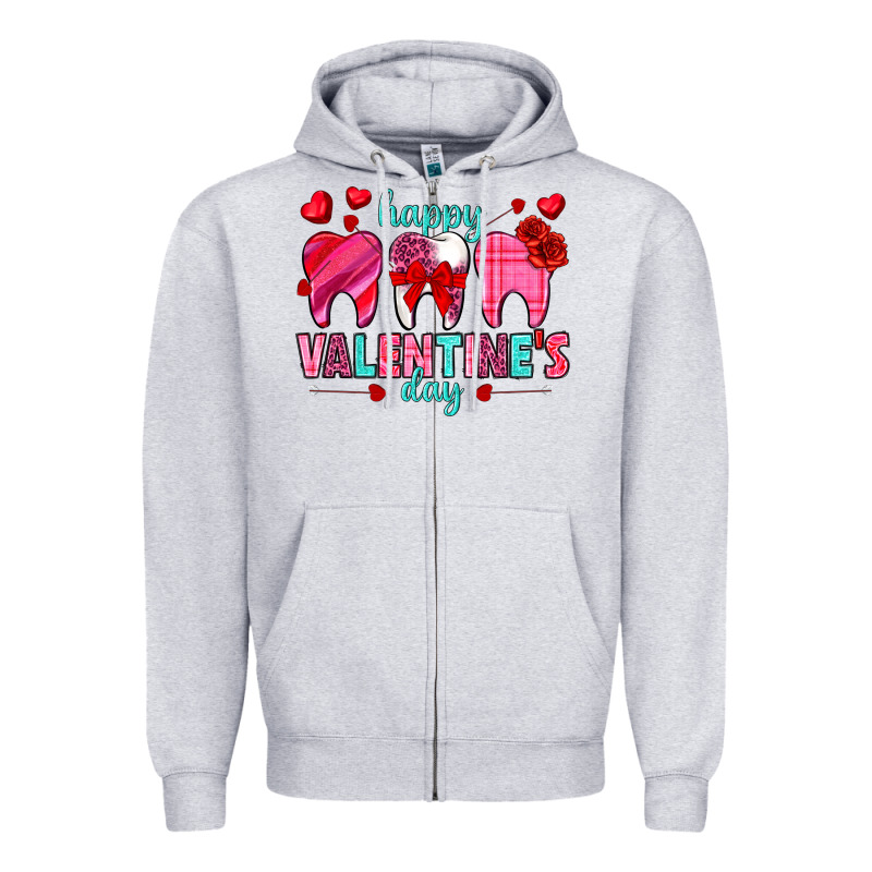 Happy Valentine's Day With Teeth Valentine's Day Zipper Hoodie by HowdyJamesFarm | Teevron