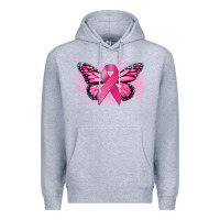 Heather Grey Cancer ribbon butterfly Cancer Awareness Premium Hoodie - HowdyJamesFarm