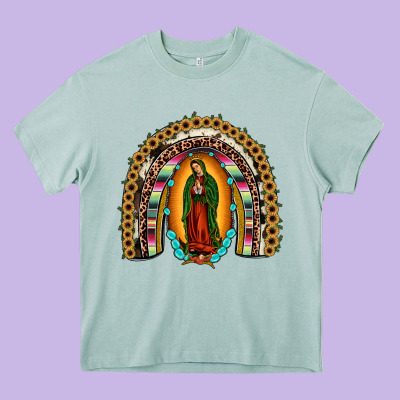 Our Lady Of Guadalupe Rainbow Heavy Core Tee Designed By Jahusdesignshop