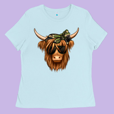 Camouflage Long Haired Cow Ladies Tee Designed By Jasminsmagicworld