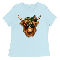 Baby Blue camouflage long haired cow Ladies Tee - Jasminsmagicworld