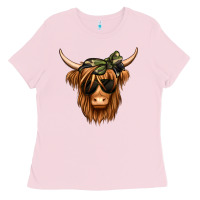 Bubblegum Pink camouflage long haired cow Ladies Tee - Jasminsmagicworld