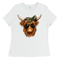 White camouflage long haired cow Ladies Tee - Jasminsmagicworld
