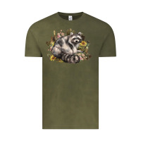 Vintage Olive floral racoon western Vintage Tee - NancyCooperArtShop