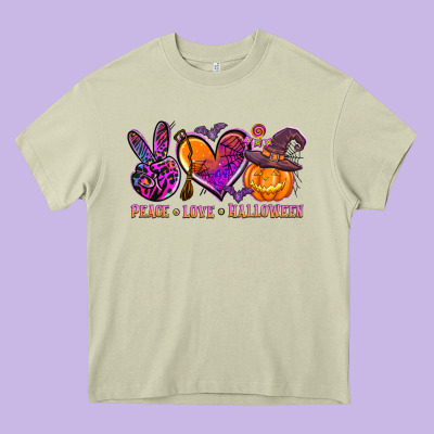 Peace Love Halloween Heavy Core Tee Designed By Adodesignshop