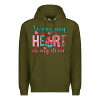 Army Green I wear my heart on my sleeve Valentine's Day Premium Hoodie - HowdyJamesFarm