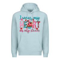 Blue Mist I wear my heart on my sleeve Valentine's Day Premium Hoodie - HowdyJamesFarm