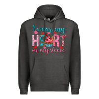 Charcoal Heather I wear my heart on my sleeve Valentine's Day Premium Hoodie - HowdyJamesFarm