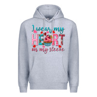 Heather Grey I wear my heart on my sleeve Valentine's Day Premium Hoodie - HowdyJamesFarm