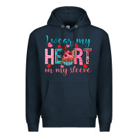 Navy I wear my heart on my sleeve Valentine's Day Premium Hoodie - HowdyJamesFarm