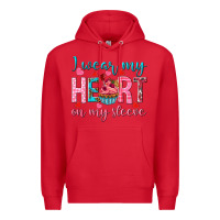 Red I wear my heart on my sleeve Valentine's Day Premium Hoodie - HowdyJamesFarm