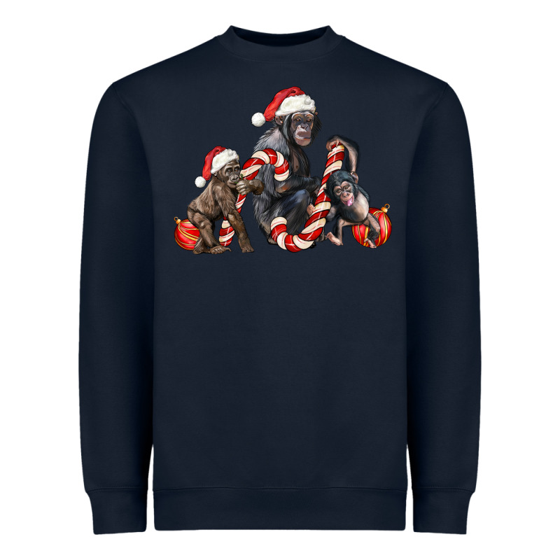 Christmas Chimpanzee And Gorilla Heavyweight Sweatshirt by LillyAllenDesigns | Teevron
