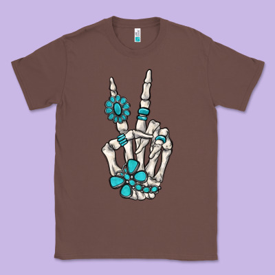 Turquoise Gemstone Skeleton Hand Classic Tee Designed By Maliassmallbusiness