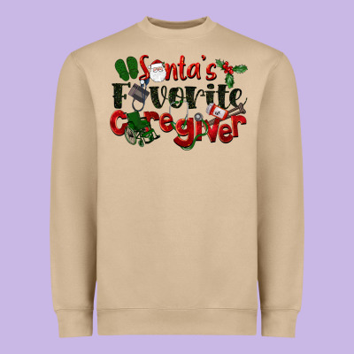 Santa's Favorite Caregiver Christmas Heavyweight Sweatshirt Designed By Lillyallendesigns