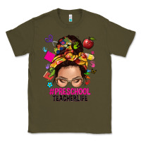 Army Green preschool teacher life  messy bun Classic Tee - NancyCooperArtShop