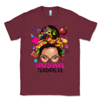 Burgundy preschool teacher life  messy bun Classic Tee - NancyCooperArtShop