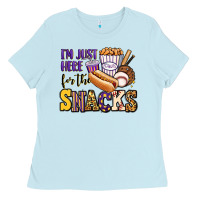 Baby Blue i'm just here for the snacks baseball purple and g Ladies Tee - Jasminsmagicworld