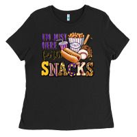 Black i'm just here for the snacks baseball purple and g Ladies Tee - Jasminsmagicworld