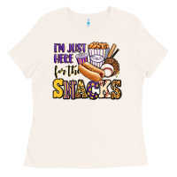 Bone i'm just here for the snacks baseball purple and g Ladies Tee - Jasminsmagicworld