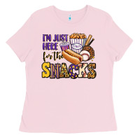 Bubblegum Pink i'm just here for the snacks baseball purple and g Ladies Tee - Jasminsmagicworld