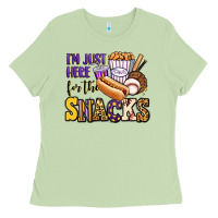 Matcha i'm just here for the snacks baseball purple and g Ladies Tee - Jasminsmagicworld
