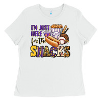 White i'm just here for the snacks baseball purple and g Ladies Tee - Jasminsmagicworld