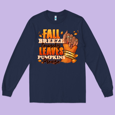 Fall Breeze Crunchy Leaves Pumpkins Please Long Sleeve Tee Designed By Ranaportraitstore