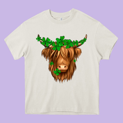 St. Patrick’s Day Long Hair Shaggy Cow Heavy Core Tee Designed By Jasminsmagicworld