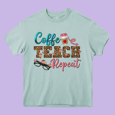 Coffee Teach Repeat Heavy Core Tee Designed By Bundleandbundleshop