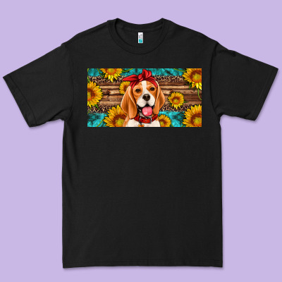 Beagle With Sunflowers License Plate Premium Tee Designed By Artiststas