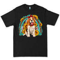 Black beagle turquoise and sunflowers rainbow Premium Tee - Artiststas
