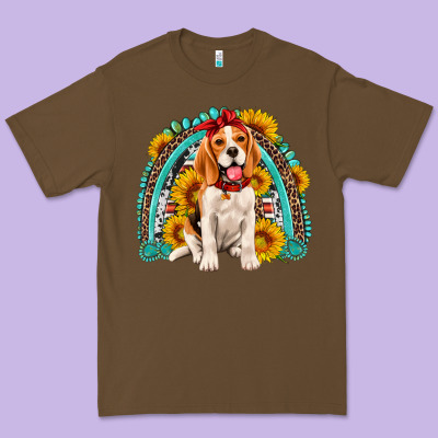Beagle Turquoise And Sunflowers Rainbow Premium Tee Designed By Artiststas