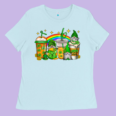 St Patricks Day Gnomes Coffee Cups Ladies Tee Designed By Jasminsmagicworld